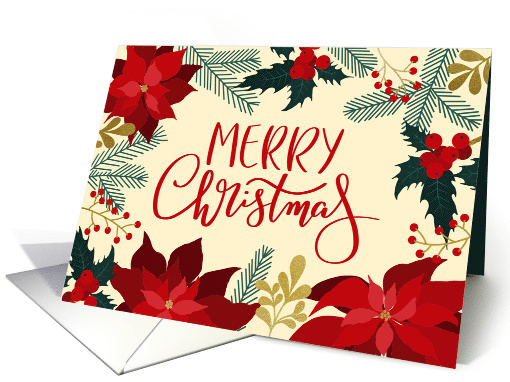 Merry Christmas, Holly, Pine Leaves, Berries, Poinsettia,... (1587498)