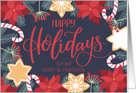 Aunt and Partner, Happy Holidays, Poinsettia, Candy Cane, Berries card