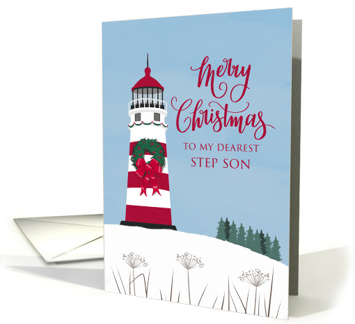 Step Son, Merry Christmas, Lighthouse, Nautical, Wreath card (1589480)