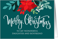 Daughter and Boyfriend, Merry Christmas, Poinsettia, Rosehip, Berries card