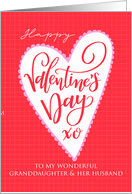 Granddaughter and Husband Big Valentines Day Heart and Hand Lettering card