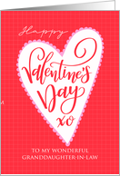 Granddaughter In Law Big Valentines Day Heart and Hand Lettering card