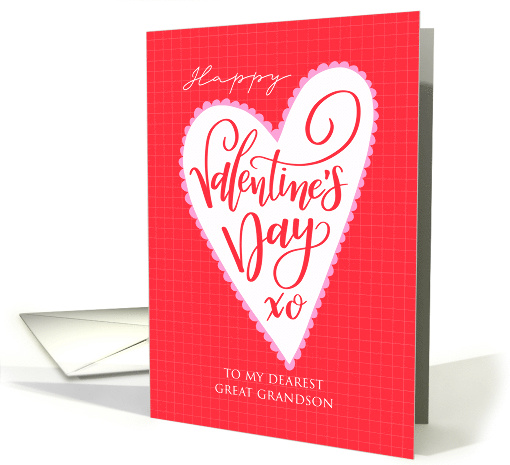 Great Grandson Big Valentines Day Heart and Hand Lettering card