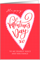 Niece and Fiance Big Valentines Day Heart and Hand Lettering card