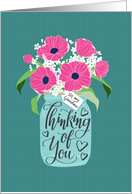 Grandma, Thinking Of You, Mason Jar, Flowers, Hand Lettering card
