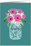 Mum, Thinking Of You, Mason Jar, Flowers, Hand Lettering card