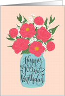 102nd Birthday, Happy Birthday, Mason Jar, Flowers, Hand Lettering card