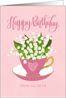 From All Of Us, Happy Birthday, Teacup, Lily of the Valley, Flowers card