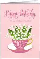 106, Mom, Happy Birthday, Teacup, Lily of the Valley, Hand Lettering card