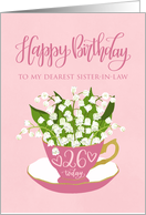 26, Sister-In-Law, Happy Birthday, Teacup, Lily of the Valley, Flowers card