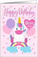 3rd Birthday Unicorn Sitting On Rainbow Surrounded By Balloons card