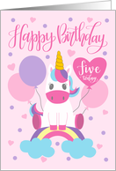 5th Birthday Unicorn Sitting On Rainbow Surrounded By Balloons card