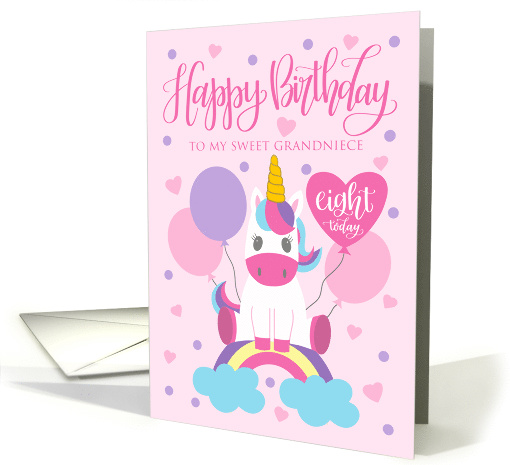 8th Birthday Grandniece Unicorn Sitting On Rainbow With Balloons card