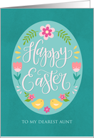 Aunt Hand Lettered Happy Easter in Easter Egg with Flowers and Chicks card