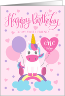 1st Birthday Friend Unicorn Sitting On Rainbow With Balloons card