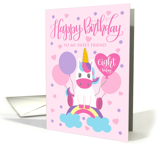 8th Birthday Friend Unicorn Sitting On Rainbow With Balloons card