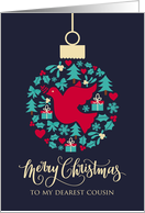 Merry Christmas Cousin with Christmas Peace Dove Bauble Ornament card