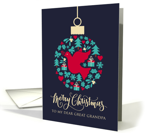 For Great Grandpa with Christmas Peace Dove Bauble Ornament card