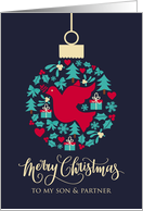 For Son & Partner with Christmas Peace Dove Bauble Ornament card