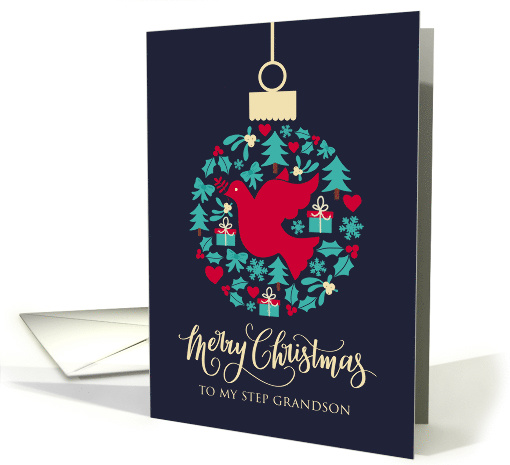 For Step Grandson with Christmas Peace Dove Bauble Ornament card