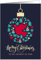 For Au Pair with Christmas Peace Dove Bauble Ornament card