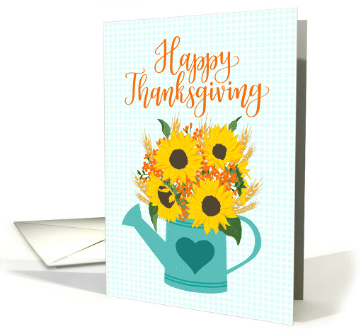 Business Happy Thanksgiving Watering Can of Sunflowers & Wheat card