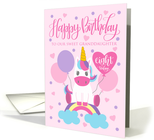 8th Birthday OUR Granddaughter Unicorn Sitting On Rainbow card