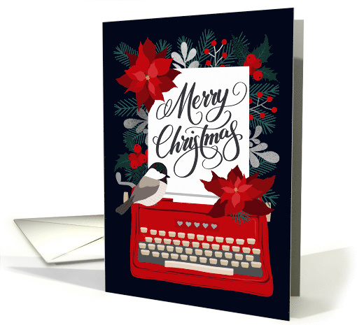 Merry Christmas with Typewriter Bird Holly Berries and... (1649202)