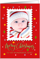 My Aunt Custom Photo Postage Stamp with Faux Gold Merry Christmas card