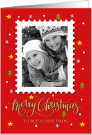 Both OUR Dads Custom Photo Postage Stamp Faux Gold Merry Christmas card