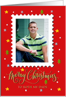 Both My Dads Custom Photo Postage Stamp Faux Gold Merry Christmas card