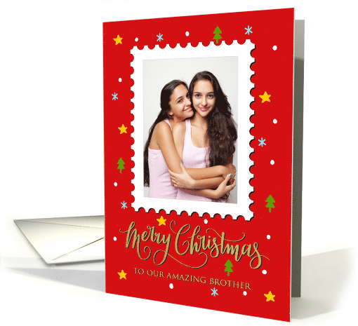 OUR Brother Custom Photo Postage Stamp with Faux Gold... (1655614)