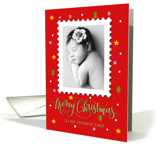 My Dad Custom Photo Postage Stamp with Faux Gold Merry Christmas card