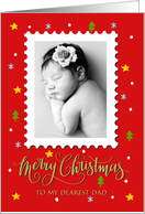 My Dad Custom Photo Postage Stamp with Faux Gold Merry Christmas card