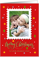 OUR Dad Custom Photo Postage Stamp with Faux Gold Merry Christmas card