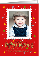My Daddy Custom Photo Postage Stamp with Faux Gold Merry Christmas card