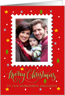OUR Daughter Custom Photo Postage Stamp with Faux Gold Merry Christmas card