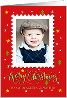 My Godfather Custom Photo Postage Stamp with Faux Gold Merry Christmas card