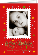 OUR Godmom Custom Photo Postage Stamp with Faux Gold Merry Christmas card