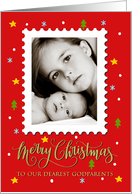 OUR Godparents Custom Photo Postage Stamp Faux Gold Merry Christmas card