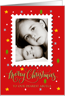 OUR Abuela Custom Photo Postage Stamp Faux Gold Merry Christmas card