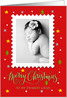 My Gran Custom Photo Postage Stamp Faux Gold Merry Christmas card