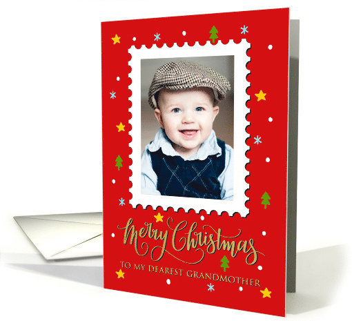 My Grandmother Custom Photo Postage Stamp Faux Gold Merry... (1655662)