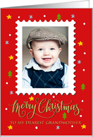 My Grandmother Custom Photo Postage Stamp Faux Gold Merry Christmas card