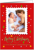 OUR Grandmother Custom Photo Postage Stamp Faux Gold Merry Christmas card