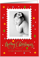 My Nannie Custom Photo Postage Stamp with Faux Gold Merry Christmas card