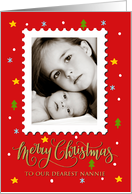 OUR Nannie Custom Photo Postage Stamp with Faux Gold Merry Christmas card