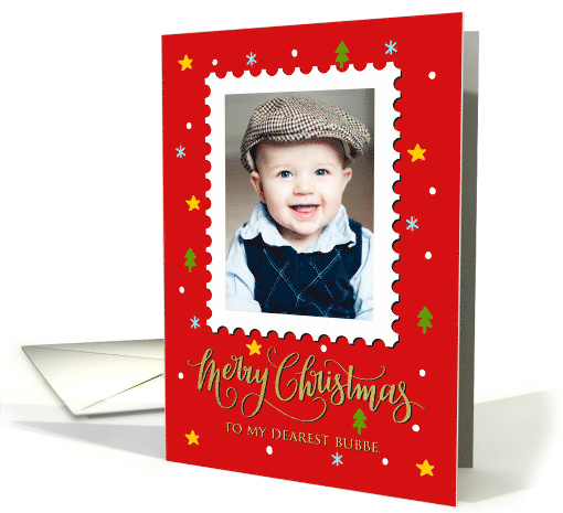 My Bubbe Custom Photo Postage Stamp with Faux Gold Merry... (1656142)