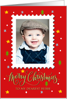 My Bubbe Custom Photo Postage Stamp with Faux Gold Merry Christmas card
