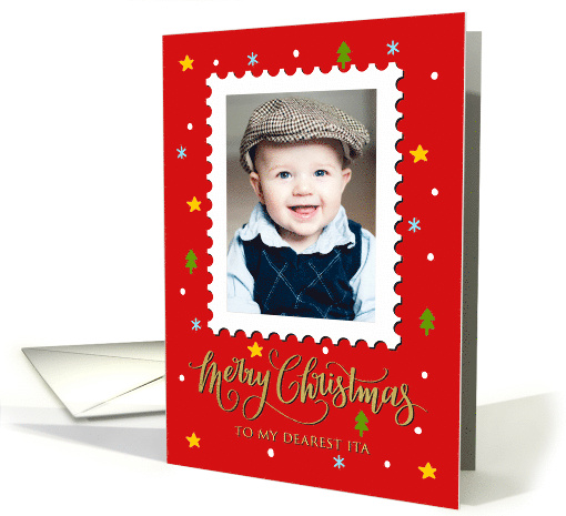 My Ita Custom Photo Postage Stamp with Faux Gold Merry Christmas card